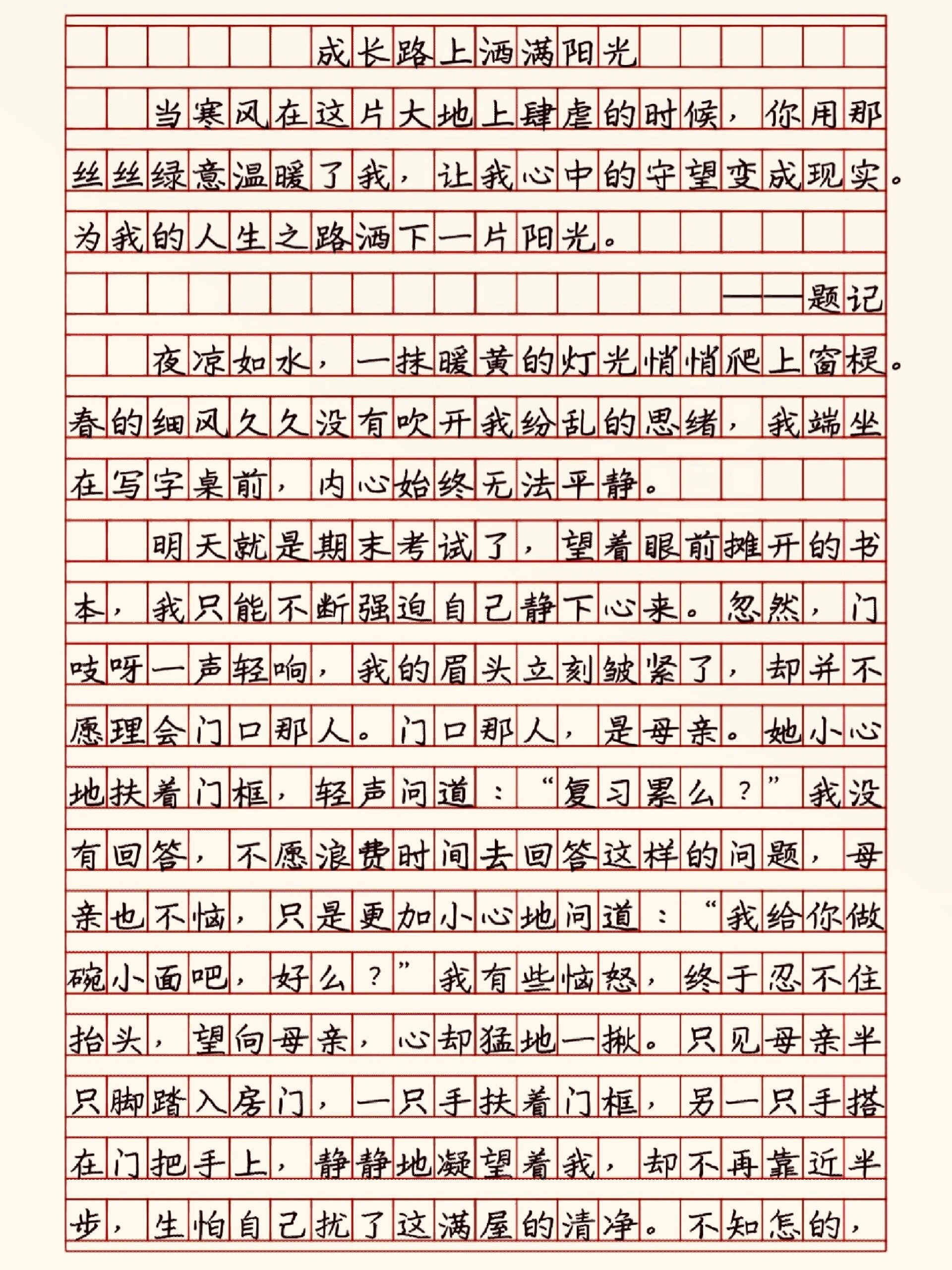 中考满分作文《阳光》600字